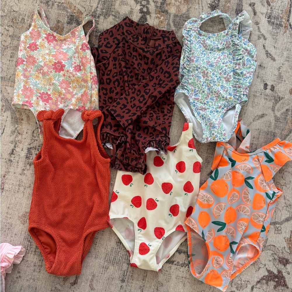 Kids Floral and Patterned One Piece Swimsuit Set. Size 6-12, 12 month